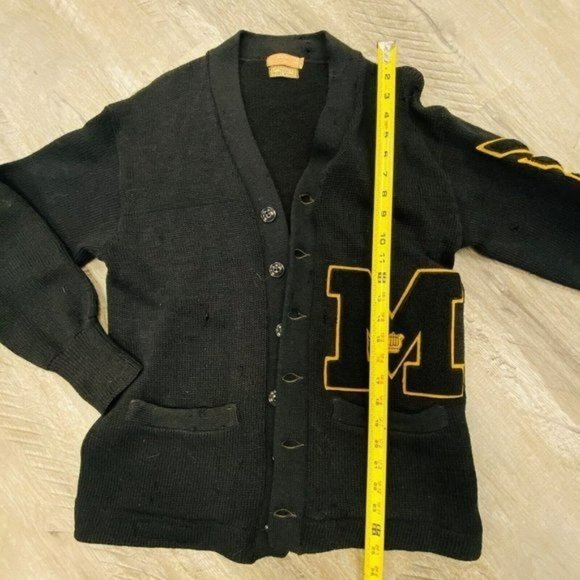 Cardigan Sweater-Vintage Rugby Varsity Letter Letterman Wool Knit USA 